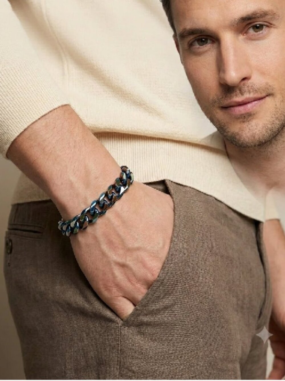 Men's Two-Toned Curb Link Stainless Steel Bracelet - Steel Nation  NWOT
